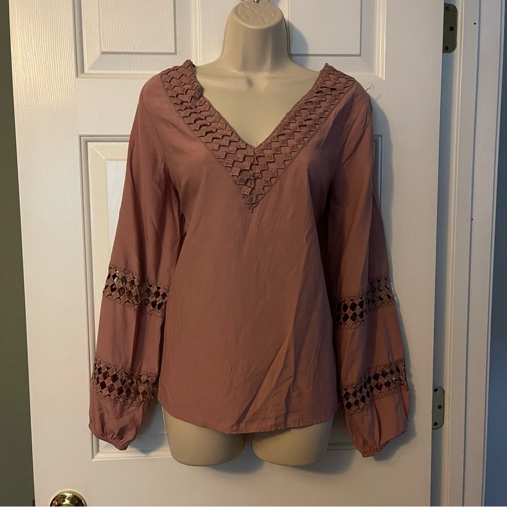 Women's long sleeve casual blouse - Mauve Pink, Size M